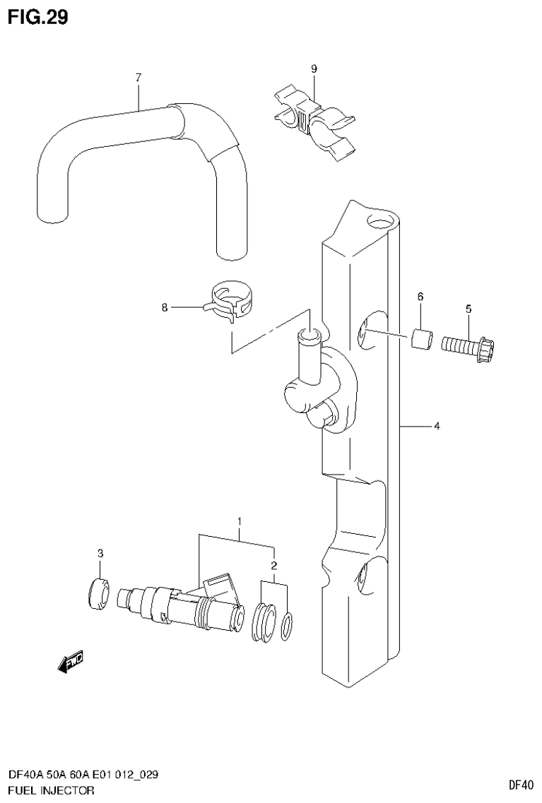Suzuki DF40AST, DF50A, DF50ATH FUEL INJECTOR (DF40A E1) parts diagram